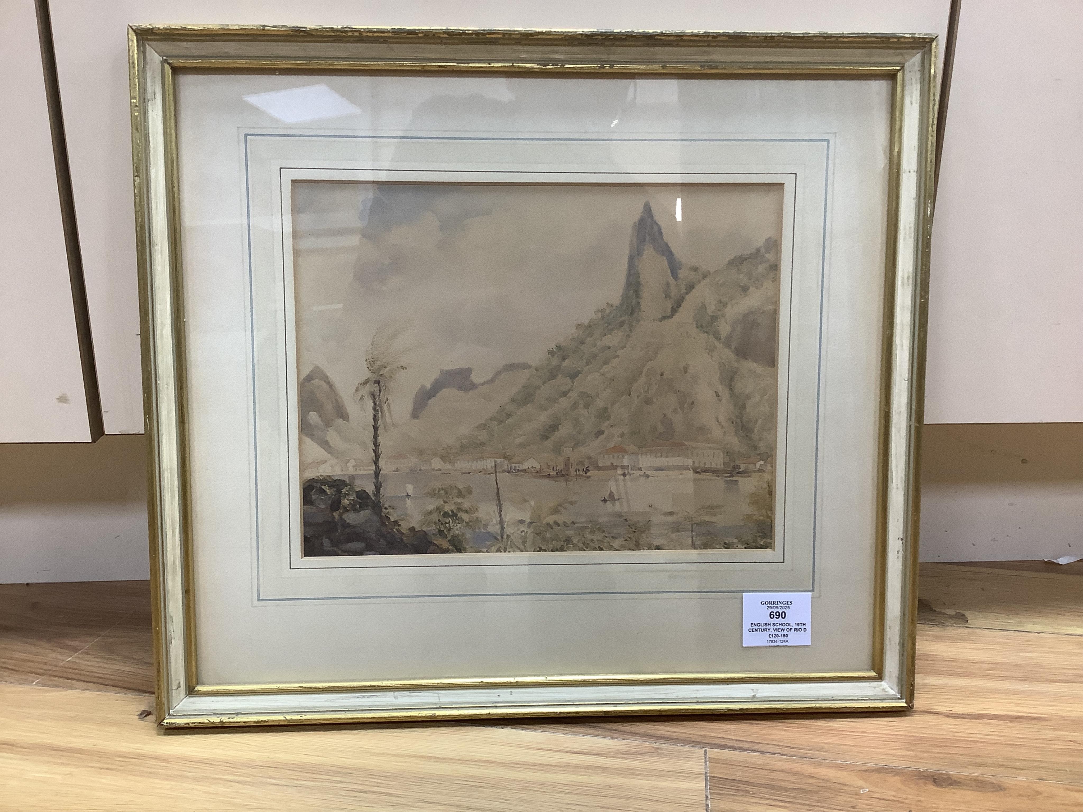 English School, 19th century, View of Rio de Janeiro c.1840, unsigned, watercolour, 21 x 27cm